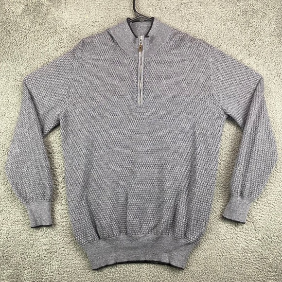 Robert Talbott Made in Italy Mens Merino Wool Blend Quarter Zip Sweater Gray L - Picture 1 of 8